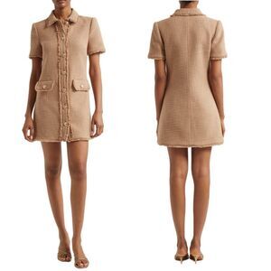 NWT Cinq a Sept Pammy cotton tweed mini shirtdress in brown sugar Size 8